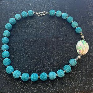 Lava Bead & Abalone Artisan Necklace